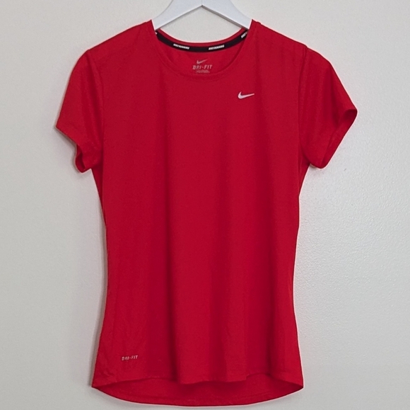 Nike Shirt Women Medium Red Running Short Sleeve - Picture 4 of 9